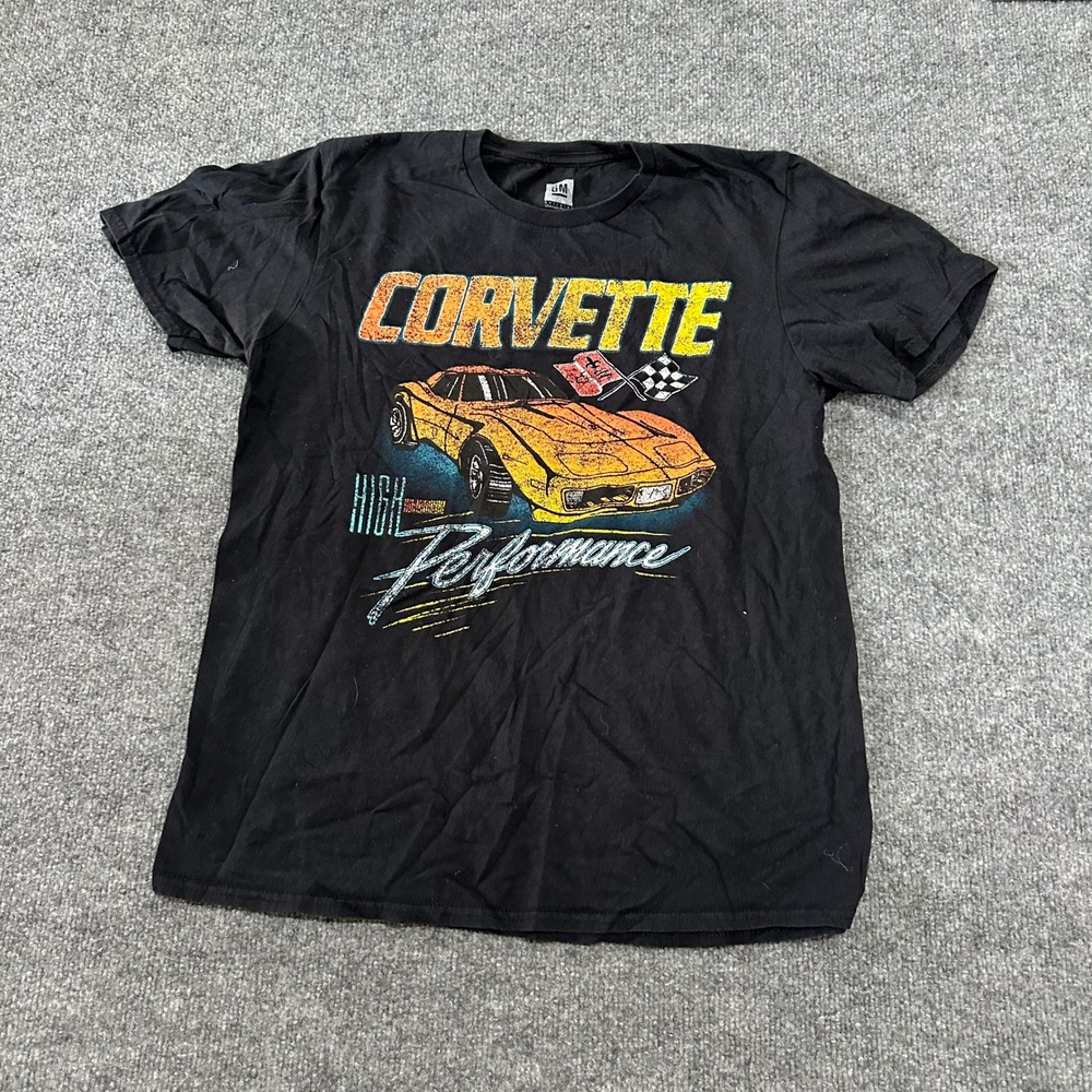 GM T-Shirt Mens Size M Black Corvette High Performance Racing Graphic Cotton Tee